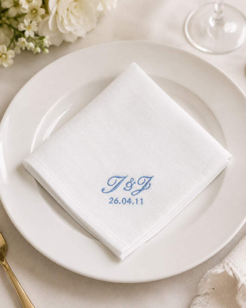 Broderade servetter med initialer – 2-pack